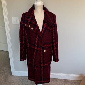 Ann Taylor Burgundy and Navy Plaid Coat